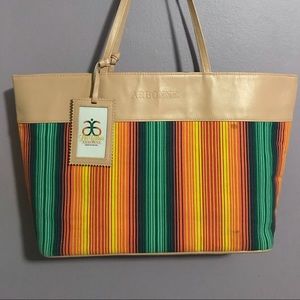 NWT - Multicolor with Leather Tan Trim Tote Bag!